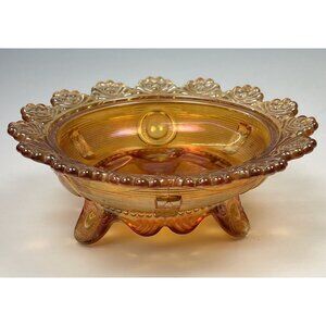 VTG IMPERIAL GLASS 7" Dark Marigold Carnival Glass Ornate Footed CANDY BOWL Read
